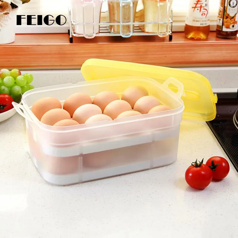 

FEIGO 24 cells Egg Refrigerator Fresh Box Double layer Storage Container Case Wild Storage Box Eggs Crisper Kitchen Tools F711