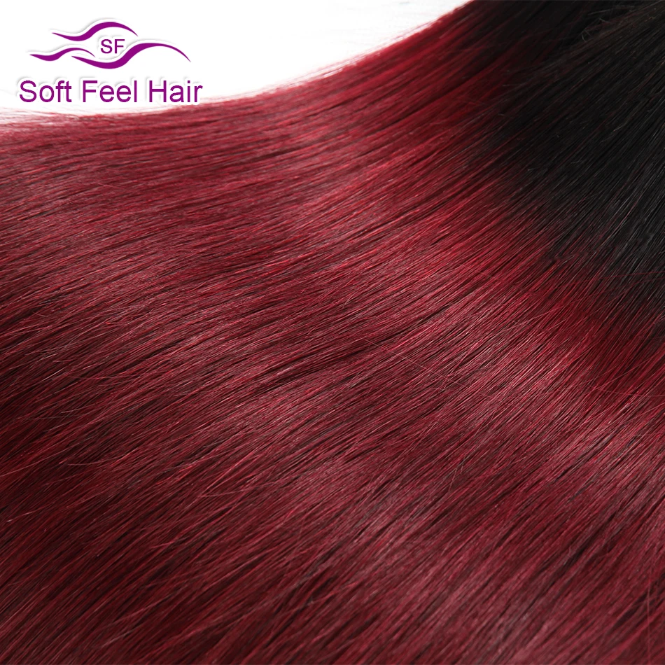 Мягкий бразильские волосы с эффектом деграде(переход от темного к прямые волосы 1/3/4 пряди T1B/бордовый бразильские волосы, волнистые пряди 99J Remy Пряди человеческих волос для наращивания