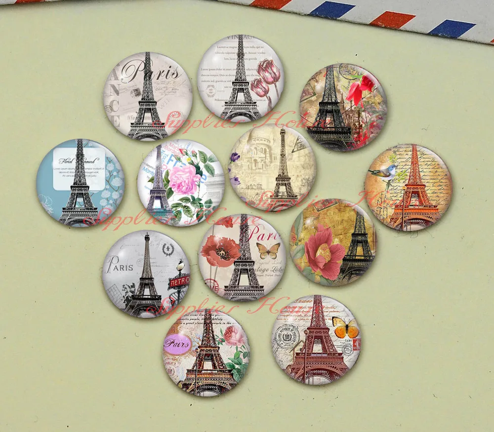 

Handmade Round Paris photo glass Cabochons, Jewelry Finding Cameo Pendant Settings, (F048-589)