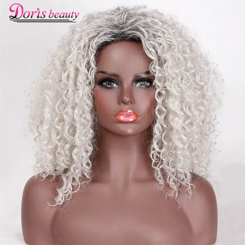 Pelucas negras y rojas con pelo Afro rizado sintético para mujer