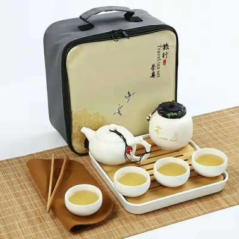 Portable Teaware Set Chinese Kung Fu Tea Set Ceramic Teapot Traveller Teaware With Bag Teaset Gaiwan Tea Cups Of Tea Ceremony - Цвет: 5