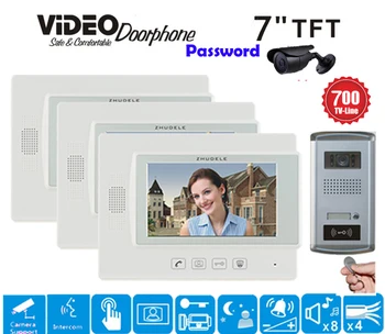 

ZHUDELE Top Quality 7"Color Video Door Phone Touch Key Doorbell Intercom Support CCTV Camera IR HD IP56 Camera with ID Card 1V3