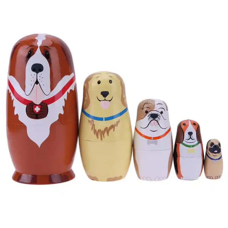 5pcs Basswood Dog Type Matryoshka Dolls Handmade Russian Nesting Kids Xmas Gifts