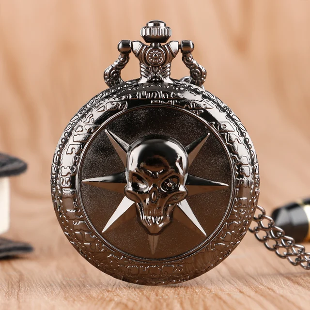 Fashion Black Gothic Style Cross Fire Evil Skull Quartz Pocket Watch Men Women B Fashion Black Gothic Style Cross Fire Evil Skull Quartz Pocket Watch Men Women B