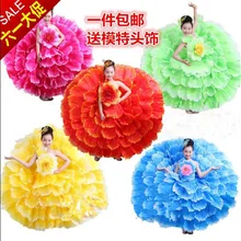 Детская одежда для девочек зеленый/синий/красный/розовый/желтый полный лепестки платье для танцев, танцевальное Феи для выступления платье