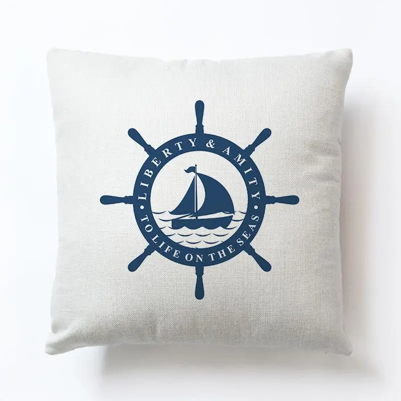 Luxury Marine Nautical Cushion Anchor World Sailing Rudder Letter Print Pillow 