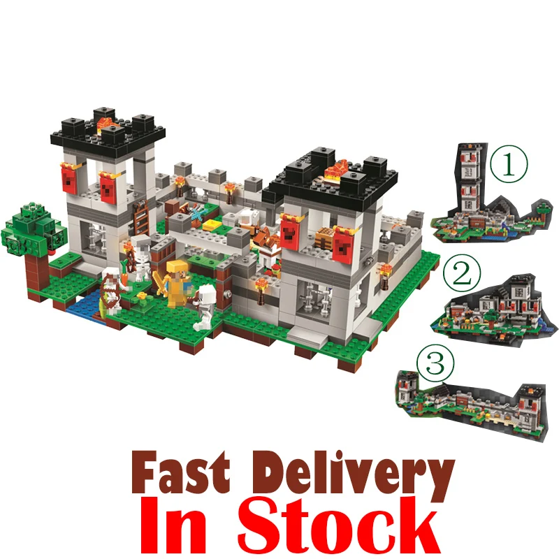 

990pcs My world Minecraft The Fortress 4 models action figures DIY Building Block Bricks Toy For Kids Compatible with 21127