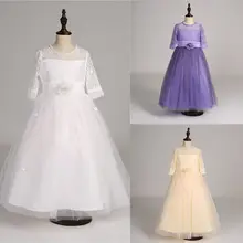 Pudcoco дети девушка Кружево шифоновое платье принцессы половина sleevesformal партии Кружево невесты свадебные вечерние