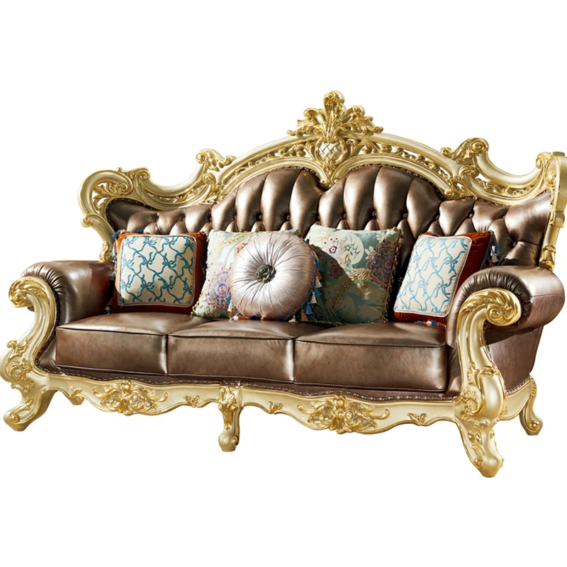 

Luxury royal wood carved living room furniture antique fabric soft uphoistered sofa set