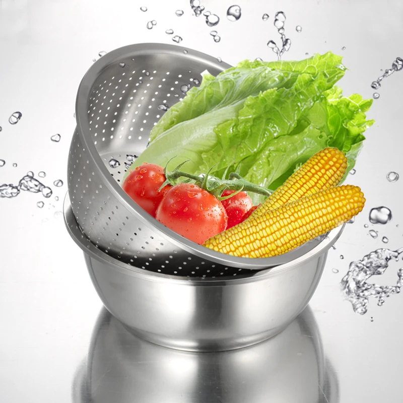Edelstahl sieb Waschschüssel Sieb Gemüse Obst Waschen Sieb 24cm