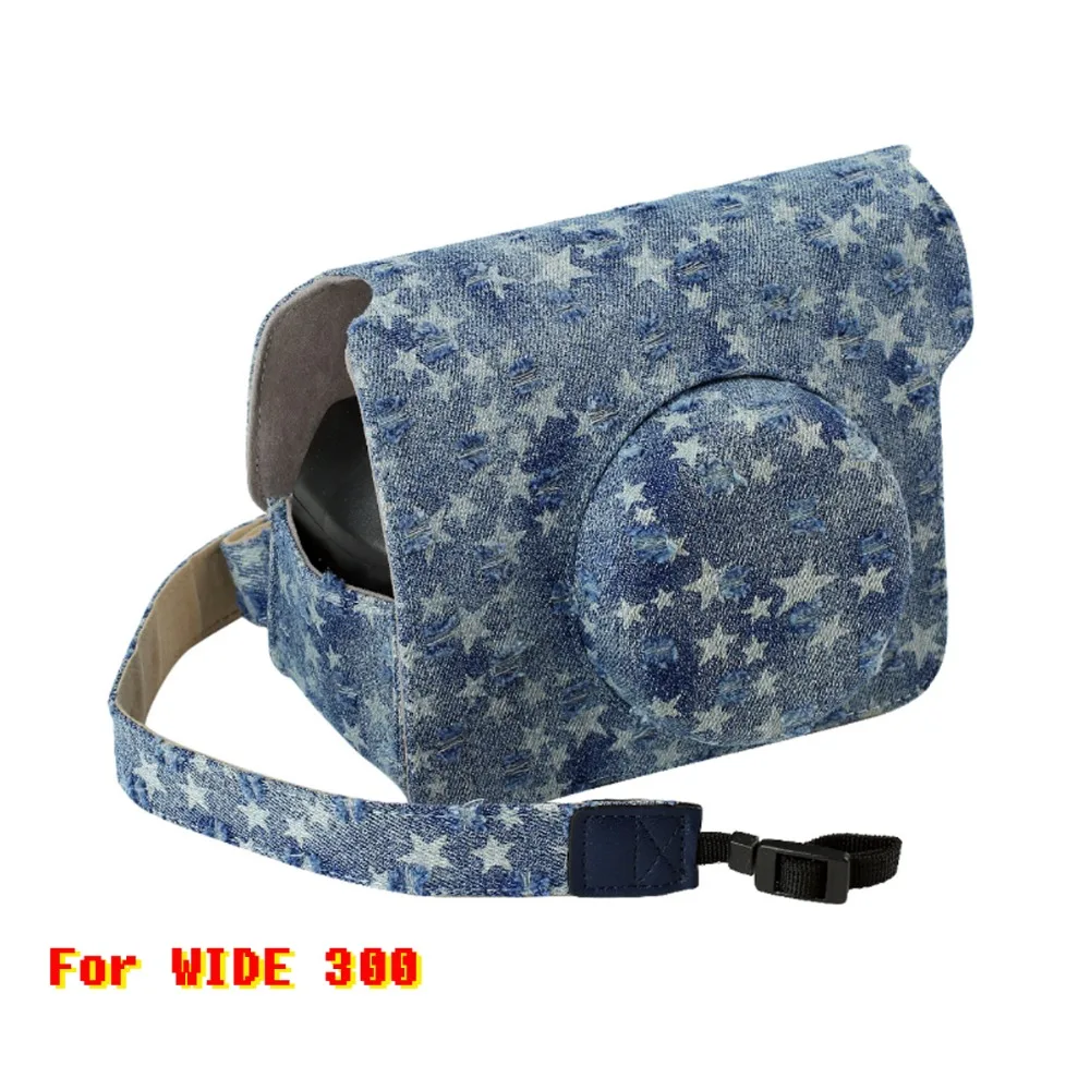 

Blue Denim Camera Bag Case Cover Pouch Protector & Shoulder Strap for Fujifilm Instax Wide 300 Instant Print Camera - Star