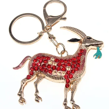 

lovely gold alloy rhinestone christmas deer animal keychain custom logo