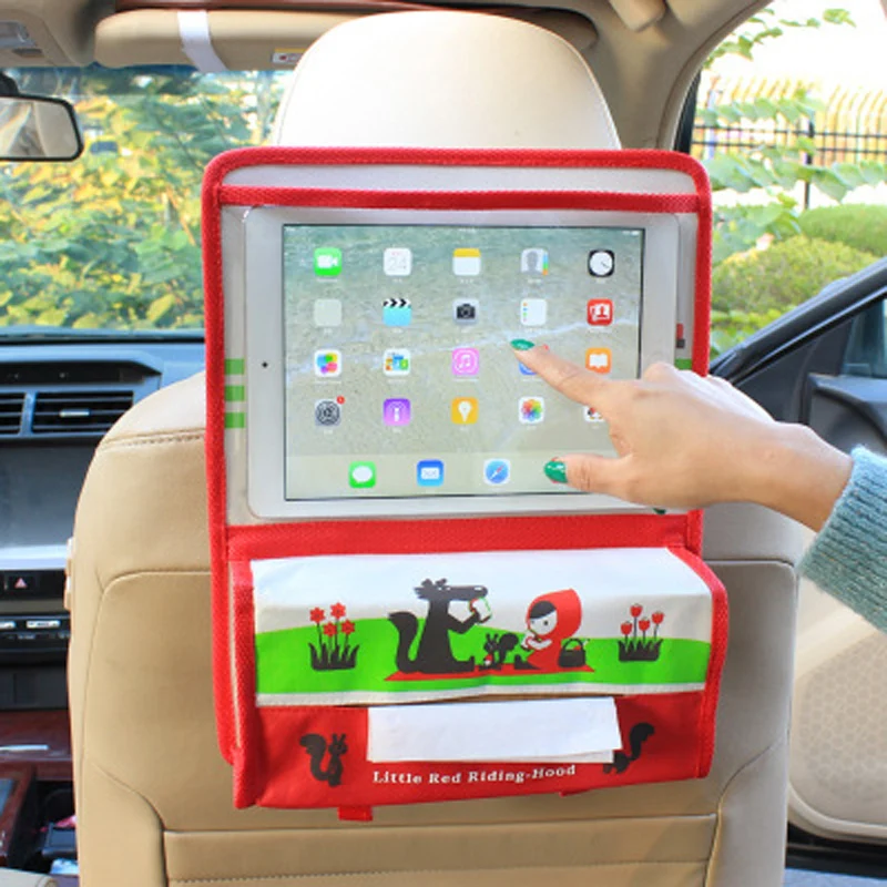 

Cartoon Car Back Seat Hanging Storage Bag Oxford Ipads Pocket Organizers Tissue Box Organziser Seats Accessories Brown Bear