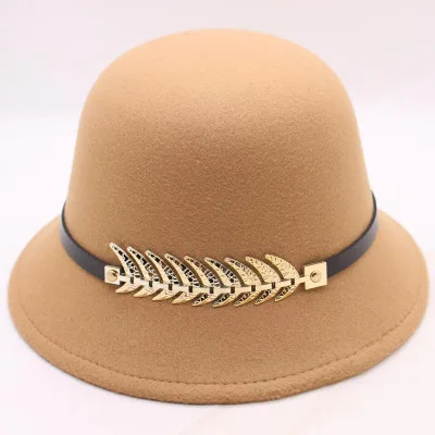 New 9 Colours Winter Autumn Imitation Woolen Fedoras Cap Basin of Dome Woolen Cloth Hat Female Cloth Basin Cap Fedora - Цвет: khaki