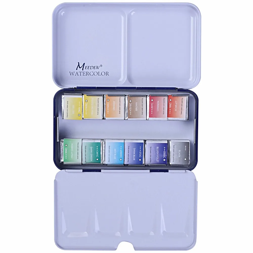 MEEDEN Art Watercolor Tin Palette Paint Case with 12 Colors Half Pan
