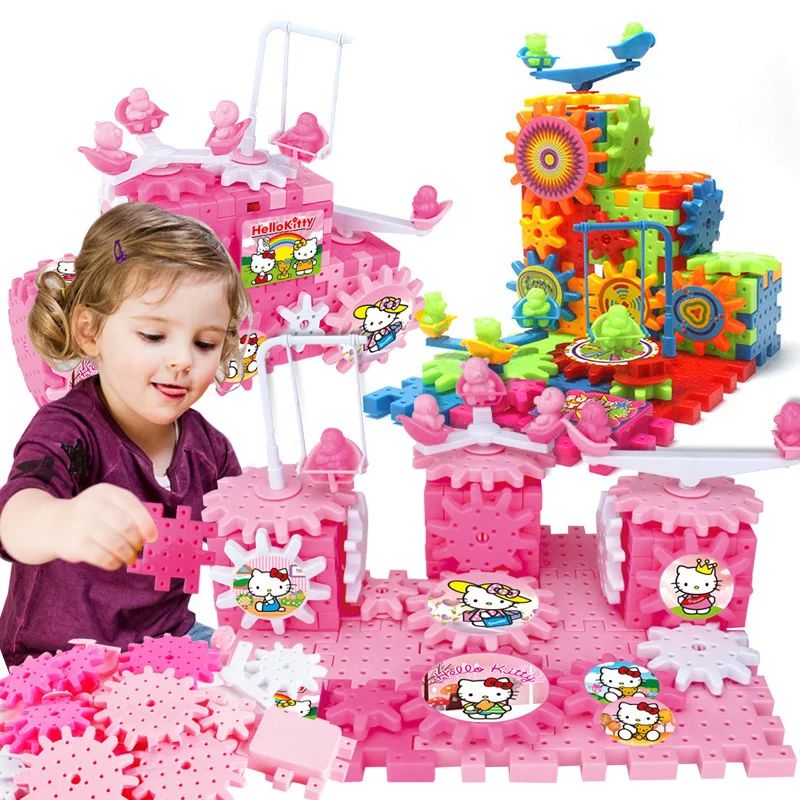 81 шт. пластиковые шестерни головоломки строительные блоки 3D DIY пластиковые составное здание блоки кирпичи сменный узор детей