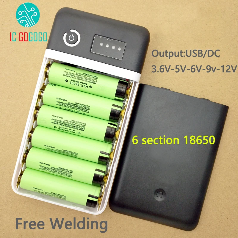 Free welding DC USB 3.6V 5V 6V 9V 12V Adjustable 2A Fast Charge 6X18650 battery Mobile Power Bank DIY Kits Cat Routing | Электроника