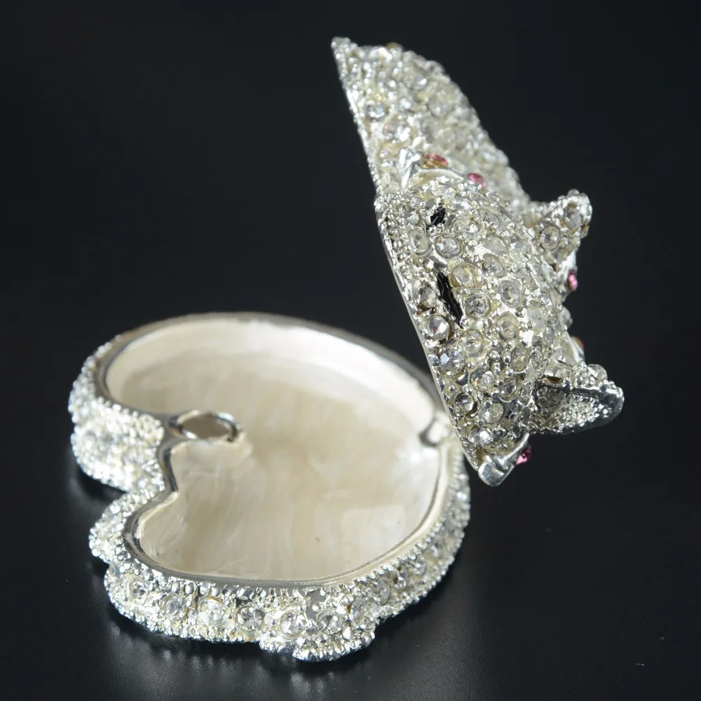 Crystal Bejeweled Cat Trinket Jewelry Box, Metal Home Decoration, Animal Figurine, Christmas Gift