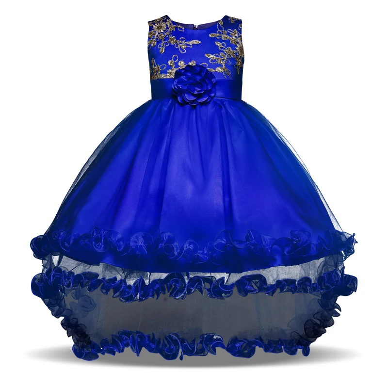 Элегантное платье с блестками для свадебной вечеринки костюм с длинным хвостом летние вечерние платья принцессы Детские платья с вышитыми цветами для девочек