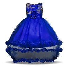 Элегантное платье с блестками для свадебной вечеринки костюм с длинным хвостом летние вечерние платья принцессы Детские платья с вышитыми цветами для девочек