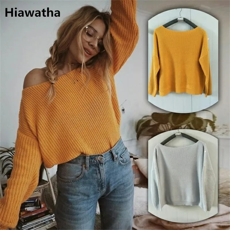 

Hiawatha 2018 Jumper Spring Long Sleeve Knitted Pullover Women Yellow Loose Sweater Pull Femme M083