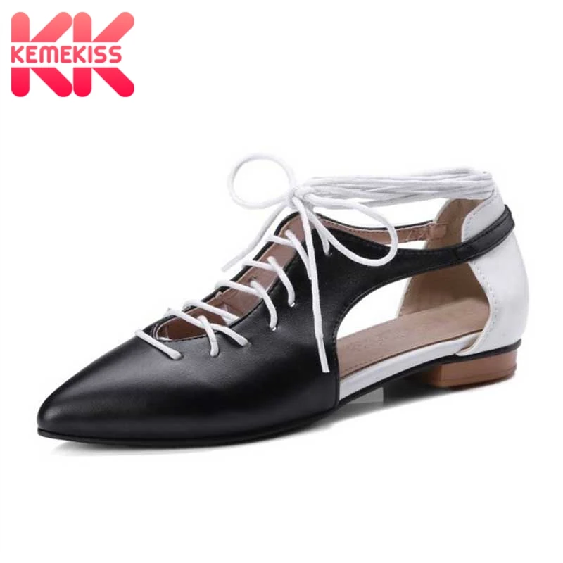 

KemeKiss Plus Size 34-48 5 Color Women Flats Sandals Ankle Cross Strap Fashion Pointed Toe Mixed Color Designer Shoes Women