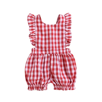 

Baby Girl Romper Jumpsuit Red Plaid Infant Headband Clothing Cute Summer Outfits Clothing