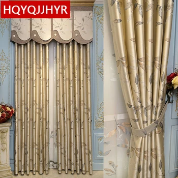 

Elegant classic luxury jacquard shaded villa curtains for living room window embroidered Voile Curtain for bedroom Hotel kitchen
