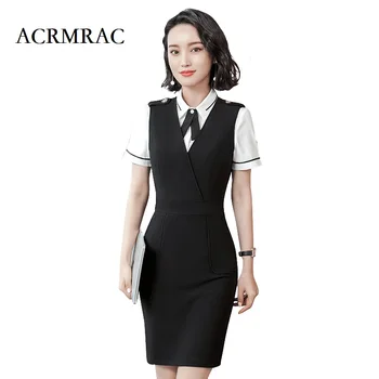 

ACRMRAC Women's Dresses The New Summer Pure color sleeveless Slim V-Neck Business OL Formal dress