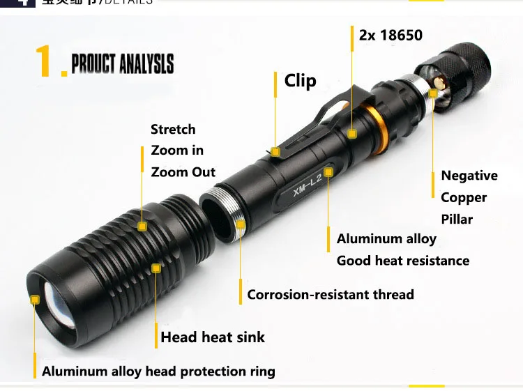 Anjoet Super Bright CREE XM-L2 LED aluminum Flashlights 5 Mode Torch 8000Lumens Zoomable light For 2x18650 batteries charger Anjoet Super Bright CREE XM-L2 LED aluminum Flashlights 5 Mode Torch 8000Lumens Zoomable light For 2x18650 batteries charger