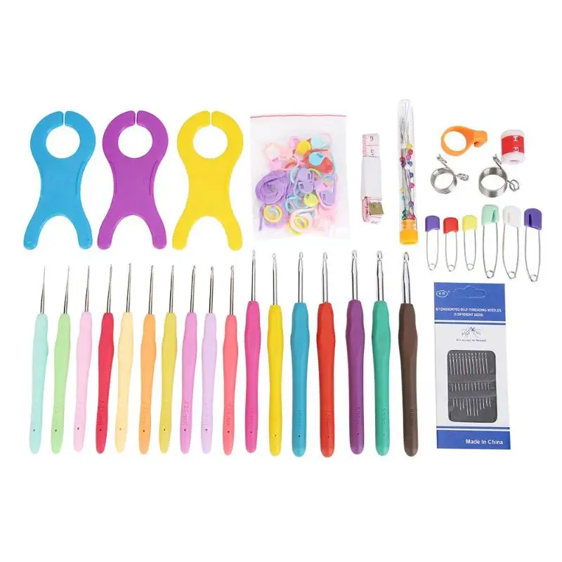 TPR Soft Handle Crochet Hooks 17 Sizes Needles Stitches Kit Sewing Tools