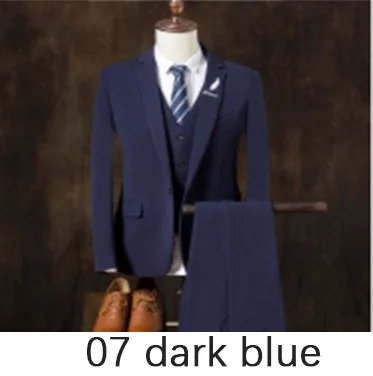 Осенний приталенный Мужской Блейзер, модный Блейзер, пиджак для мужчин, комплект из 3 предметов(пальто+ жилет+ брюки), мужской пиджак, свадебное платье - Цвет: TZ07 dark blue