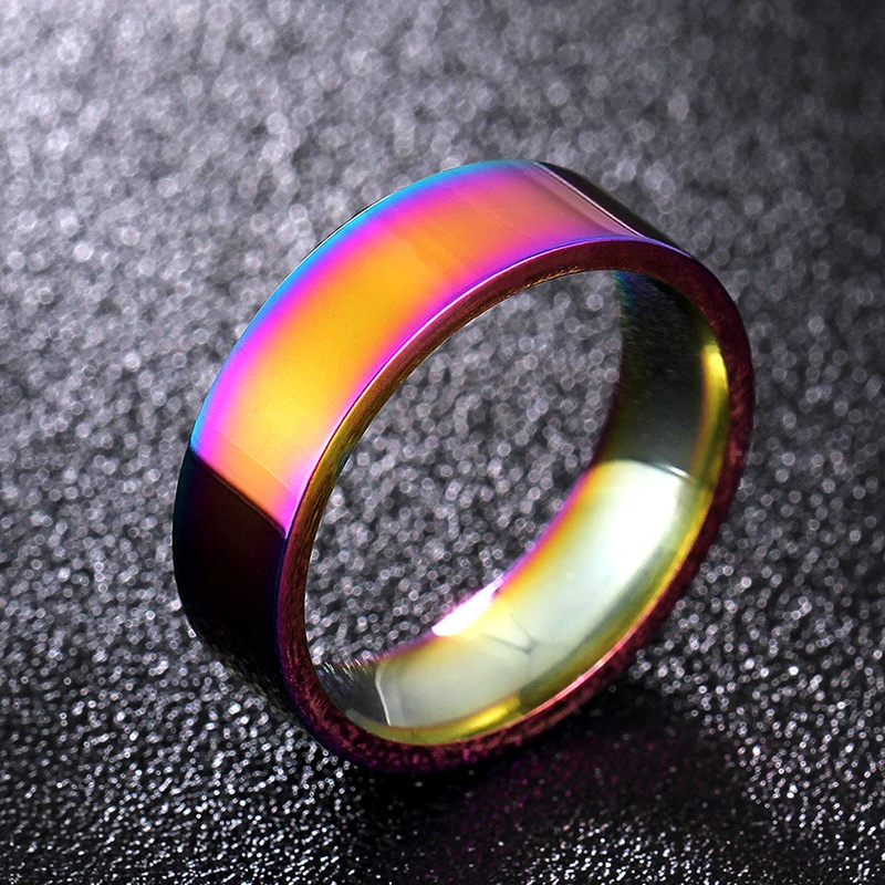 

6mm Rainbow Color Stainless Steel Rings For Men and Woman Wholesale XY-R41