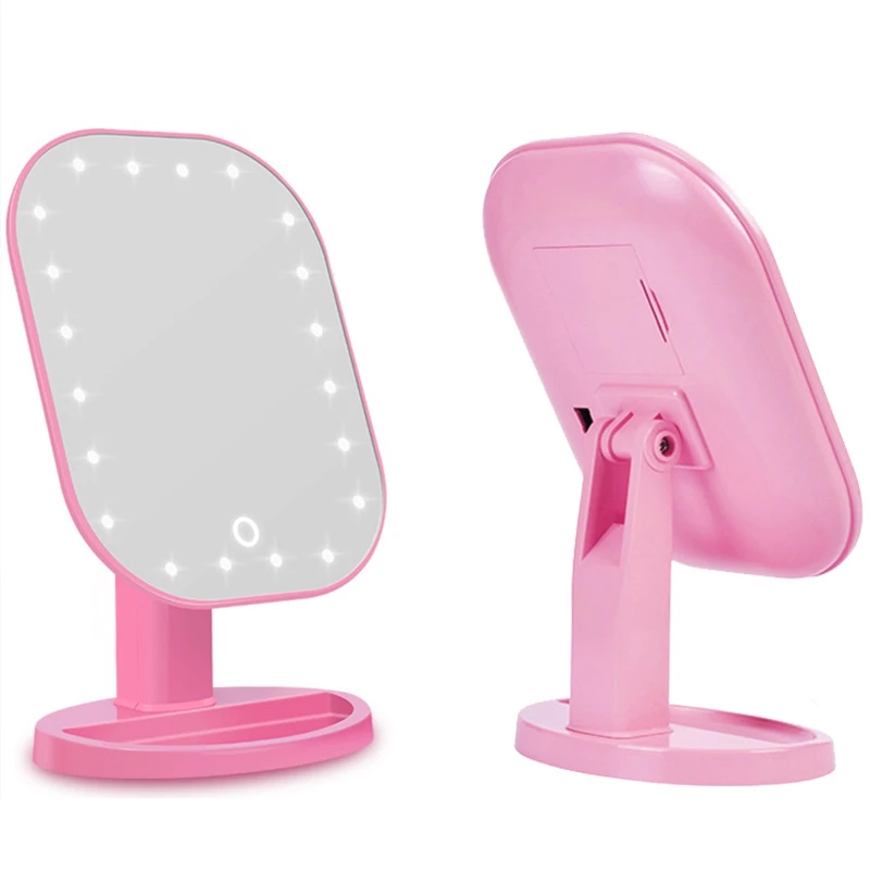 Сенсорный диммер, светодиодное зеркало, пресс-экран, зеркало для макияжа, роскошное зеркало с 20 светодиодными лампами, регулируемое на 180 градусов настольное зеркало для макияжа