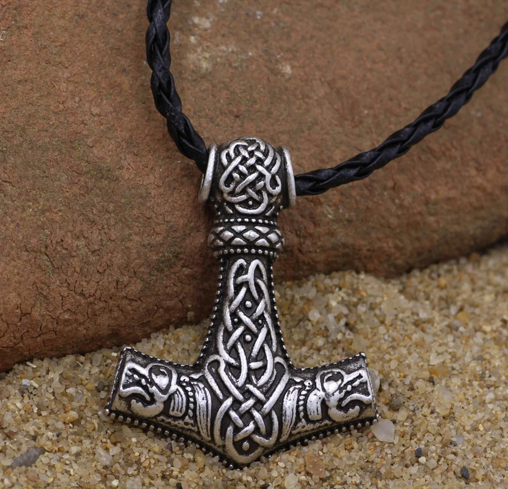 youe shone Men Norse God Viking Odin Wolf THOR'S HAMMER MJOLNIR PENDANT