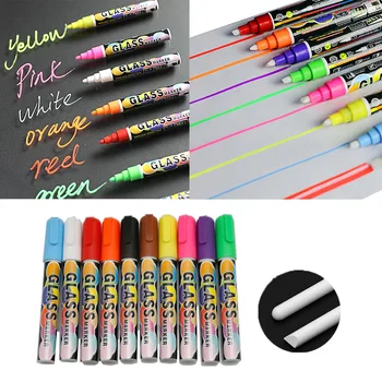 

10 PCS Erasable Neon Color Fluorescent Liquid Chalk Marker Highlighter Ink Pen for Window Menu LED Writing Board Assorted Color