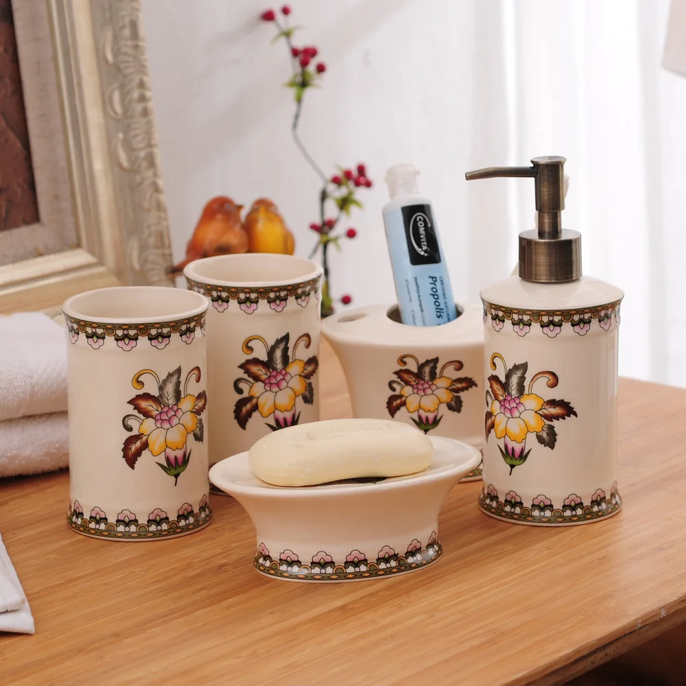 Five PIECES /set of bathroom wash and rinse. Nordic ceramic wash and rinse Kit Set Wedding Gift