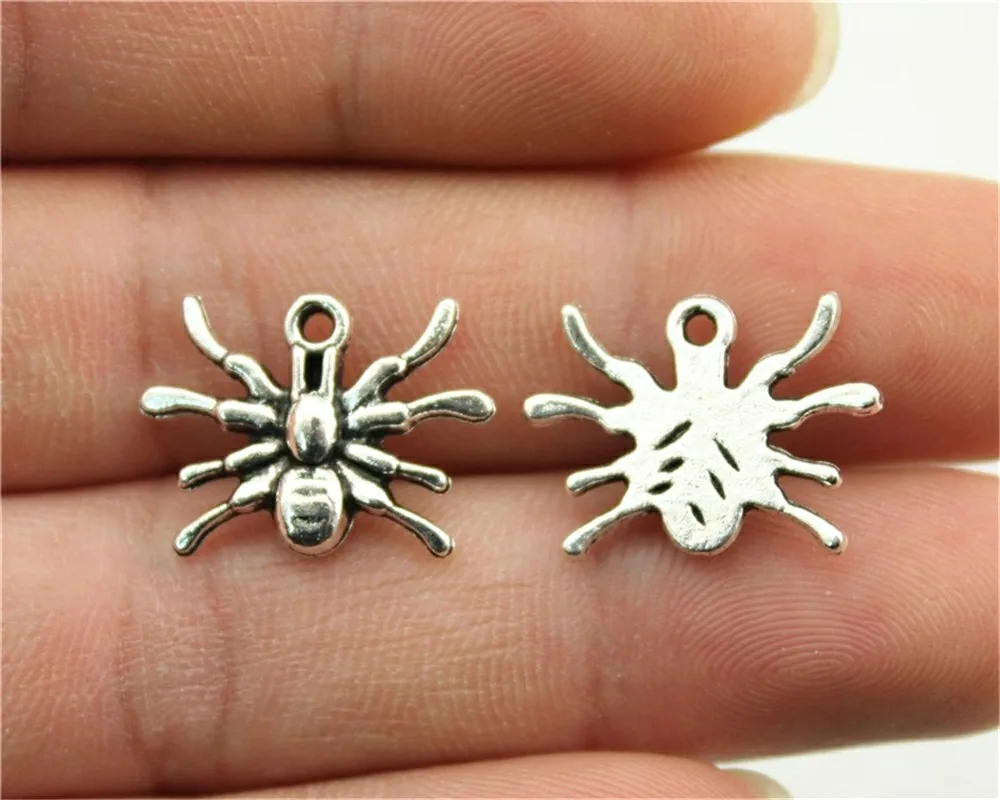 WYSIWYG 15pcs 14x19mm Spider Charms Spider Charms For Jewelry Making Antique Silver Spider Charms