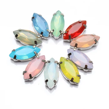 

Horse eye Mix color Opal Resin Stones 7X15mm Sew on Rhinestones K Silver Claw 30pcs For Garment DIY Free Shipping