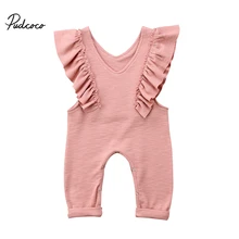 Летние детские для маленьких девочек хлопковые плиссированные оборки рукавов комбинезон Принцесса Комбинезоны для девочек комбинезон с длинным Мотобрюки одежда