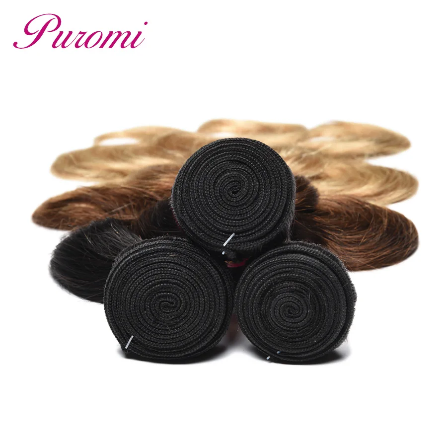 Puromi Body Wave Peruvian Hair Bundles T1b/4/27 Ombre Human Hair Non Remy Three Tone Hair Extension 3pcs Free Shipping