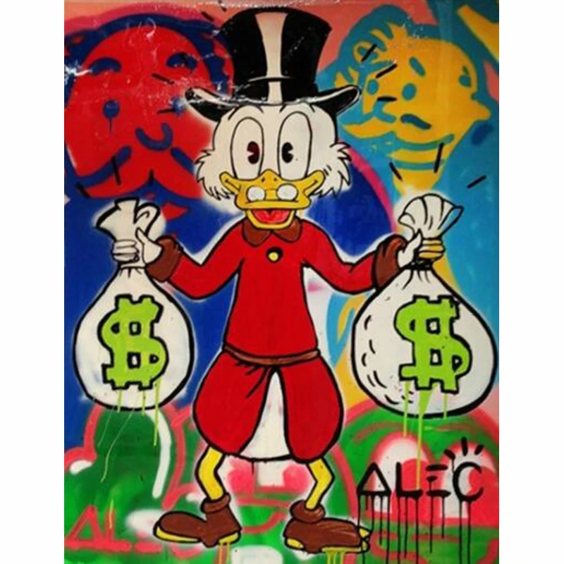 Handmade canvas pop art Alec Graffiti art Donald Duck and money on canvas wall urban pictures for living room street art Handmade canvas pop art Alec Graffiti art Donald Duck and money on canvas wall urban pictures for living room street art