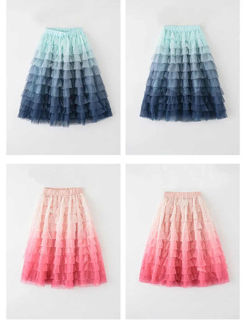 Юбка для маленьких девочек, летний костюм, новая модная юбка, большая детская юбка, весна, классическое бальное платье, детская юбка до середины икры, синий, розовый цвет