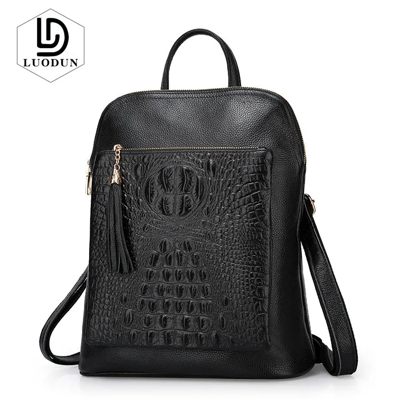 

LUODUN New first layer leather crocodile pattern shoulder bag female Genuine Leather multi-functional fashion ladies backpack