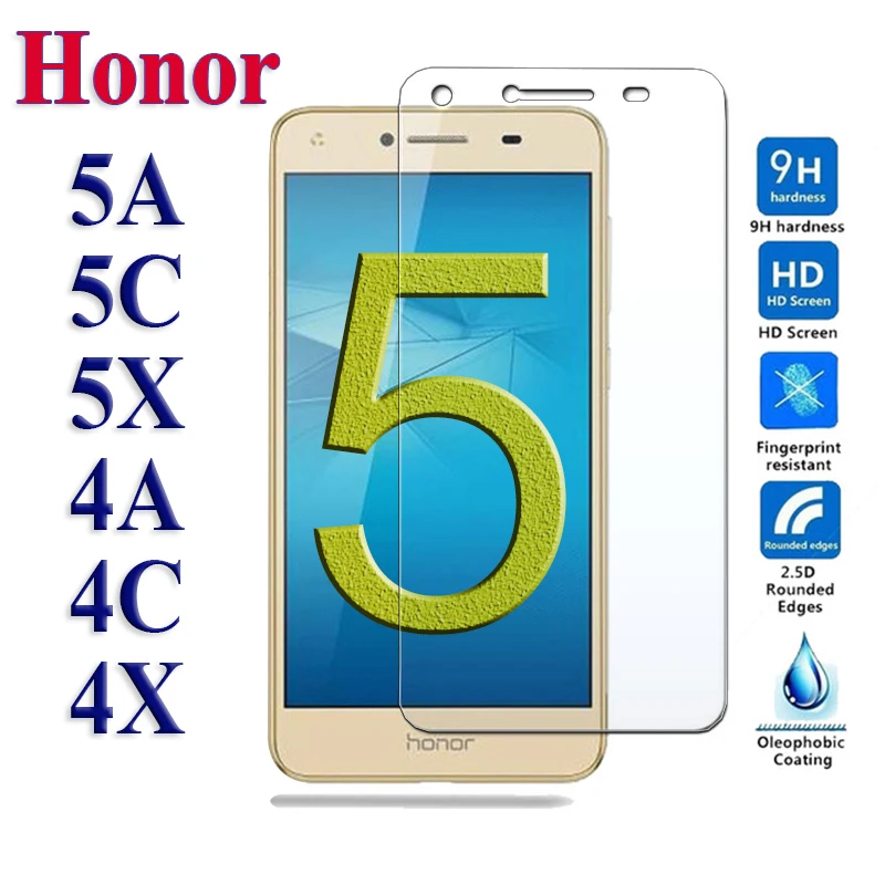 Защитное стекло на для Huawei Honor 5A 5c 5x 4a 4c 4x 3c закаленное глас 3 4 5 c huavei Хонер a5 c5 c4 9 h