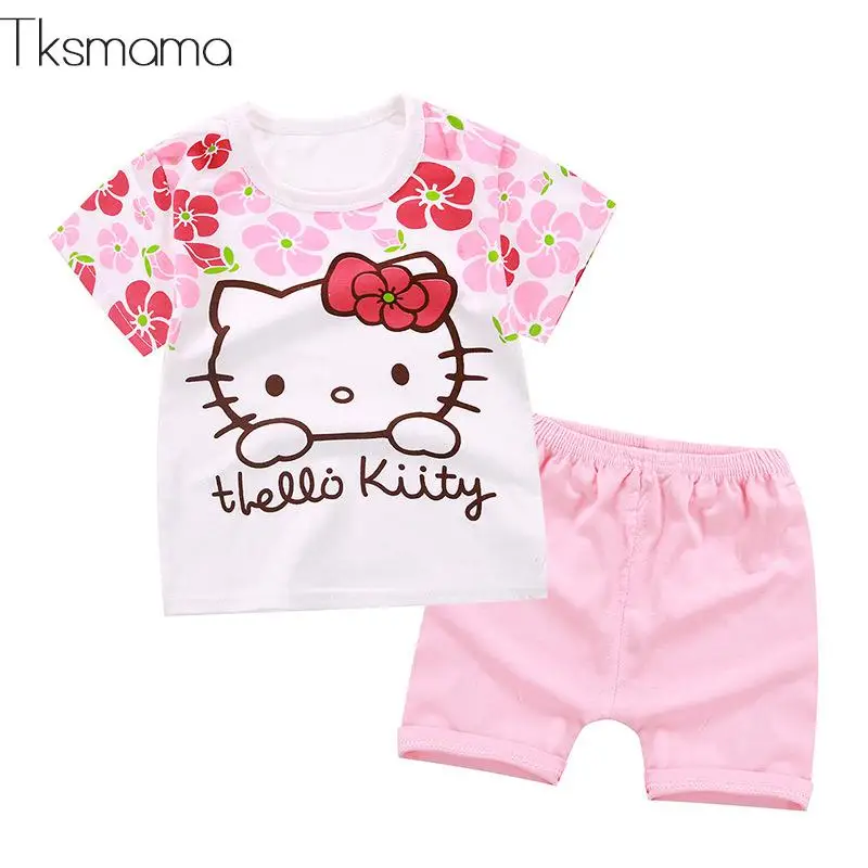 2019 New Summer Baby Girls Clothing Sets Floral Baby Girl Clothes Infant Cartoon Costume T-shirt Suit