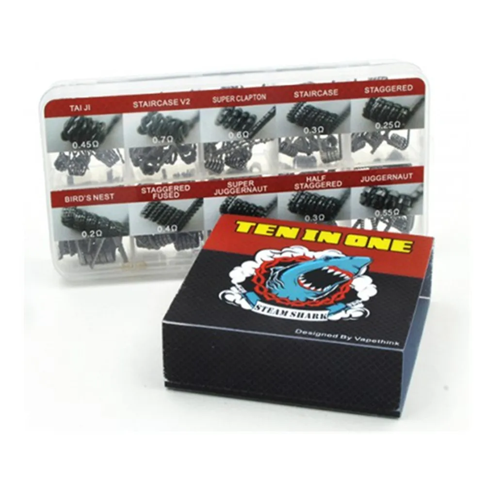 

100 PCS Vape coil vapethink team Shark 10 in 1 Prebulit Coil DIY heating wire for electronic cigarette atomizer accessory