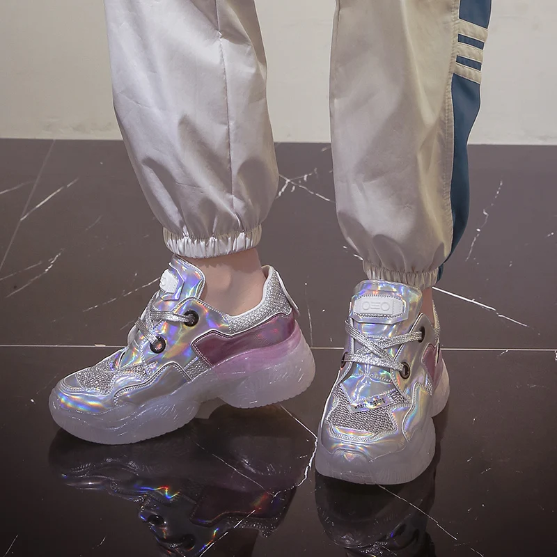 

Spring Women Chunky Sneakers Harajuku Casual Dad Shoes Platform Sneakers Transparent Jelly Sneakers Oxford Sole Patent Sneakers