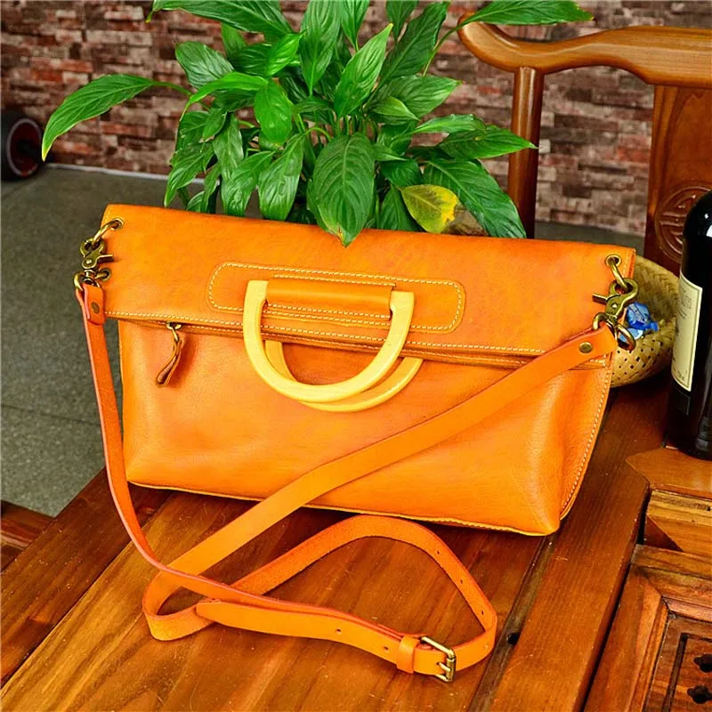 Autumn vegetable tanned leather retro leather handbags oil wax head layer simple portable Messenger bag
