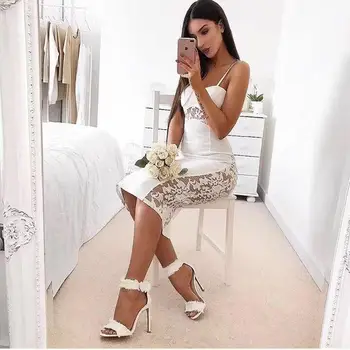 

High Quality Fashion White Lace Holow Out Bodycon Rayon Bandage Dress Stretch Elegant Party Dress